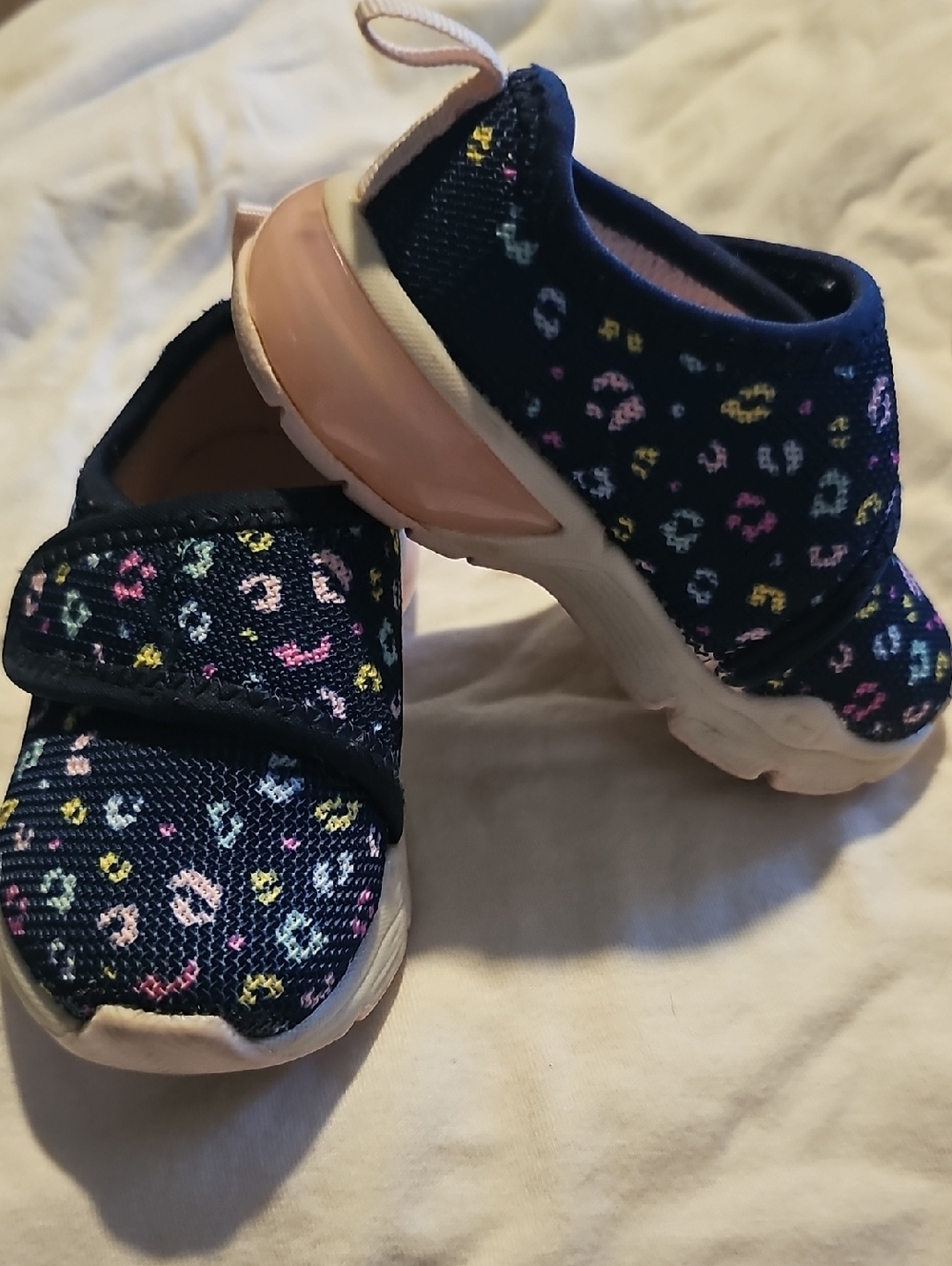 Carter's Navy Slip-On Sneakers Pink Girl Toddler Size 4 Multicolor Leopard Spots